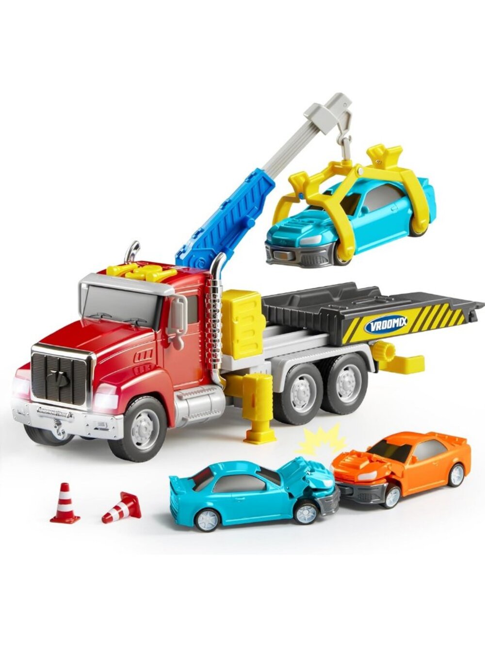Kids Tow Truck Toy with 2 Transforming Cars, Lights & Sounds - Perfect Birthday